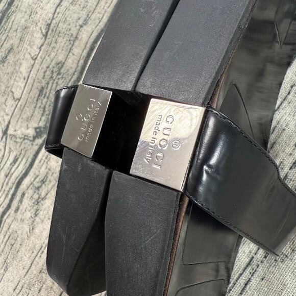 Authentic Gucci Black Leather Platform Slide Sandals Women’s Square Toe Italy - Picture 5 of 13